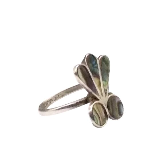 Vintage Mexico Sterling Silver and Abalone Adjustable Ring, Stylized Abstract - Picture 4 of 4